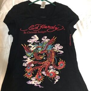 Vintage Ed Hardy black tee with rhinestones. Women’ size M
